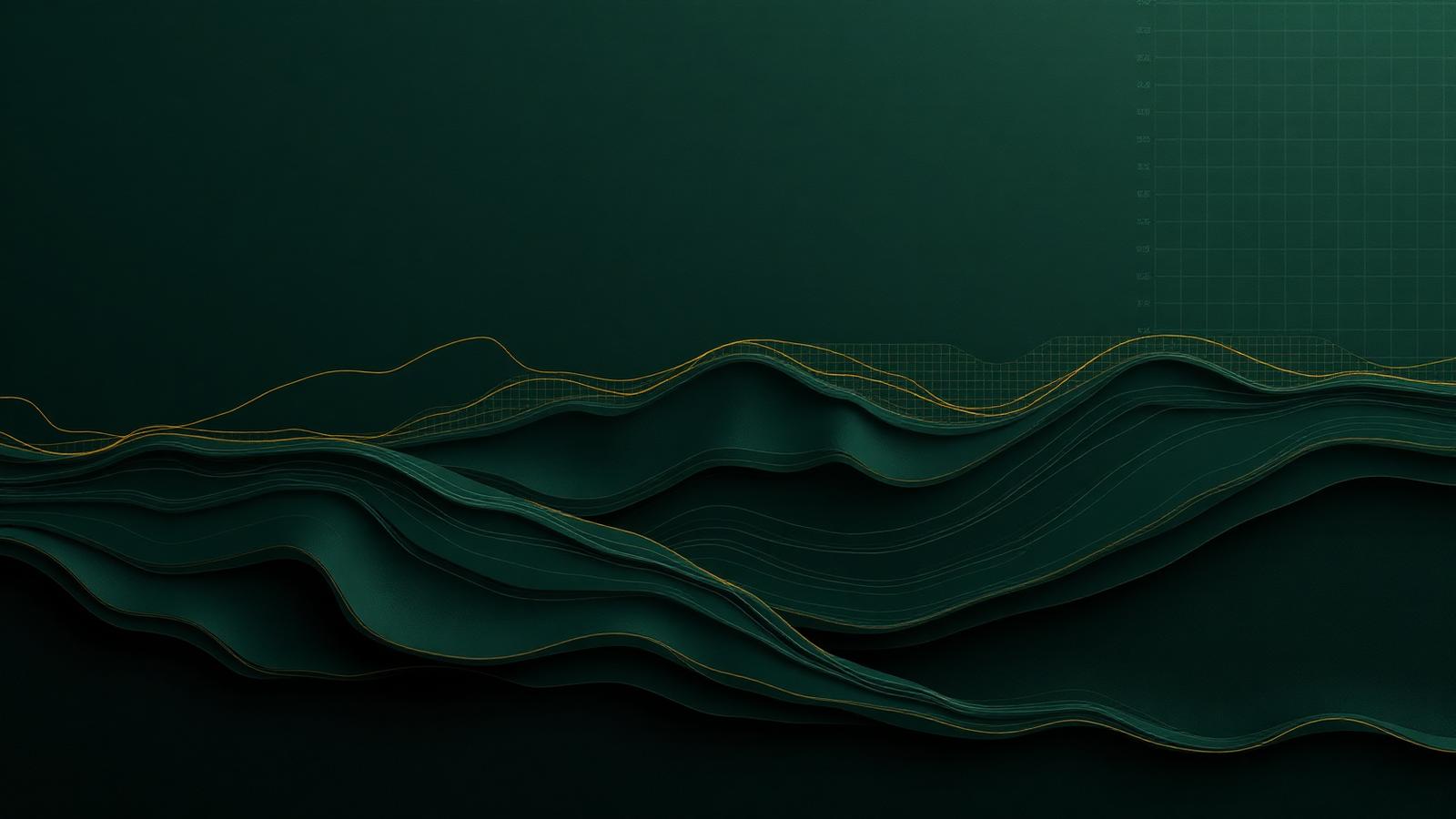 Abstract geological strata lines rendered in forest green with fine gold survey linework